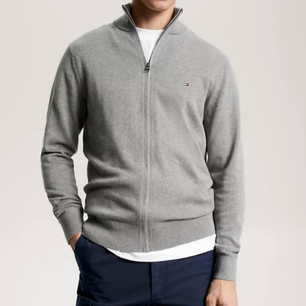 Tommy Hilfiger Men’s Grey Full Zip Sweater 100% Cotton